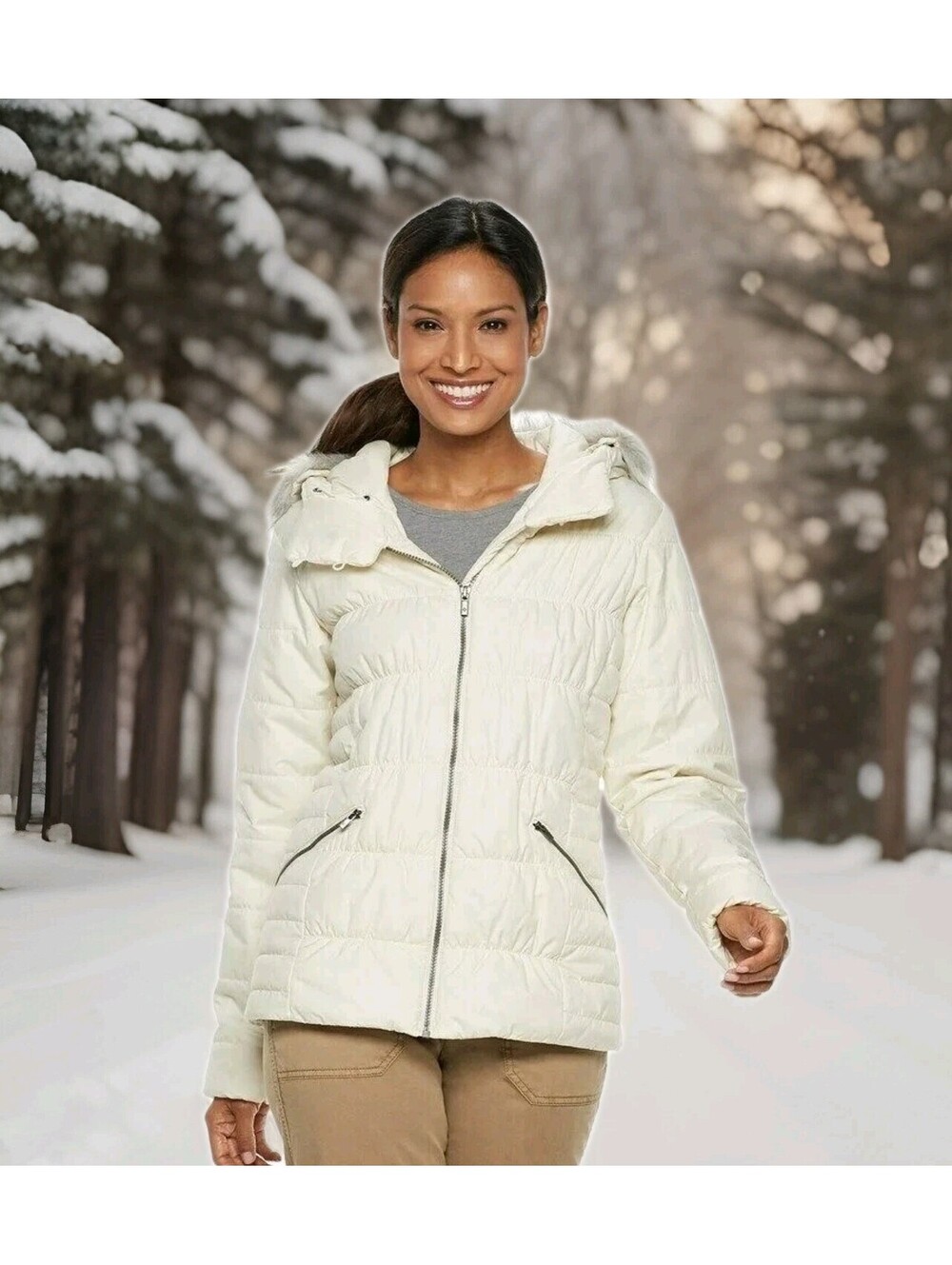 Columbia Sparks Lake Winter Puffer Jacket Faux Fur Trim Thermal Coil Women Small